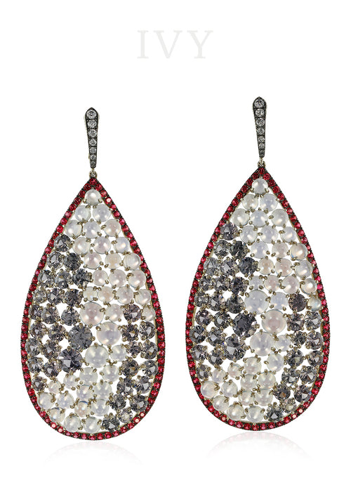 Spinel, Moonstone and Diamond Earrings