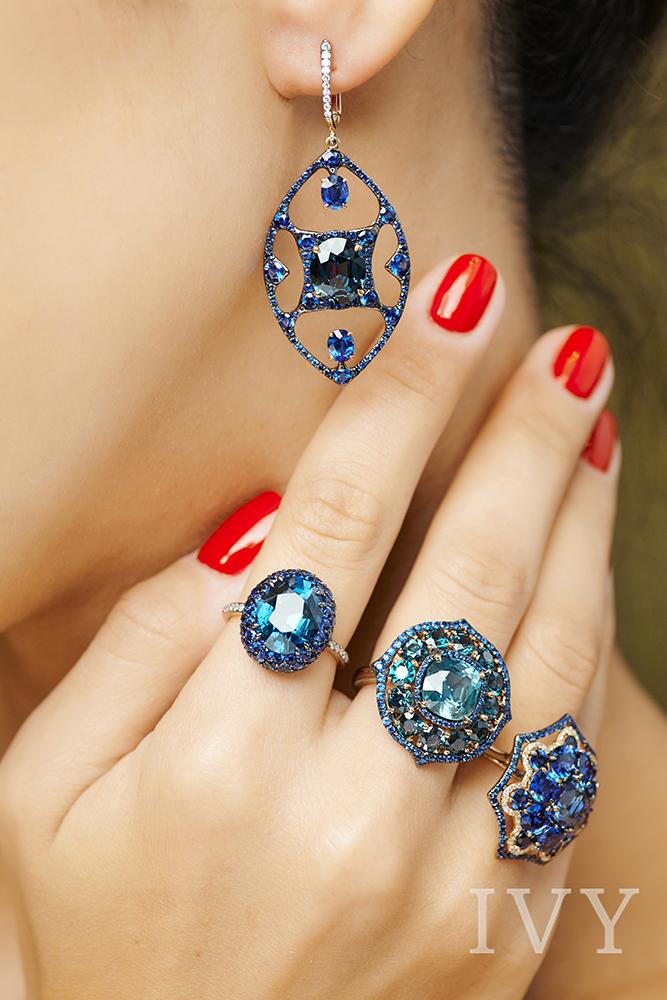 Sapphire, Color change Garnet and Diamond Ring