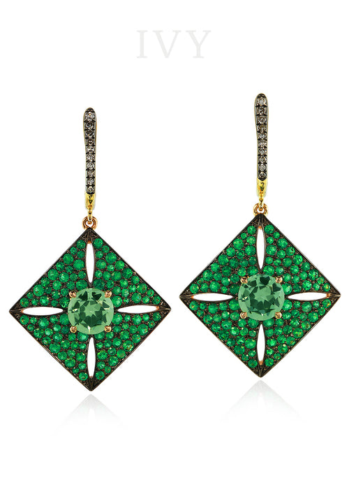 Tourmaline, Emerald and Diamond Earrings