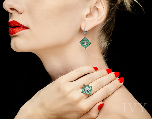 Pythagoras Earrings with Emerald and Tourmaline