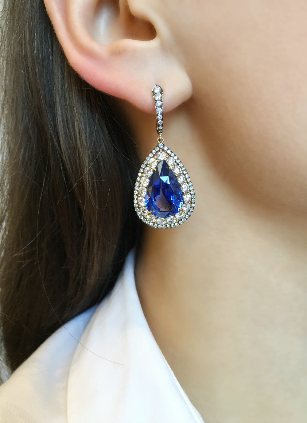 Blue Sapphire No Heat, Tsavorite and Diamond Earrings