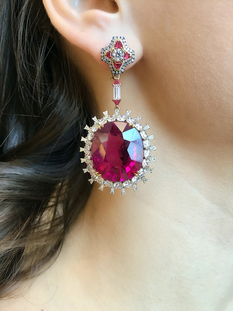 Rubellite and Diamond Earrings