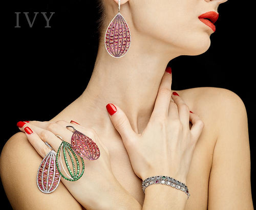 Spinel, Ruby and Diamond Stitched Earrings