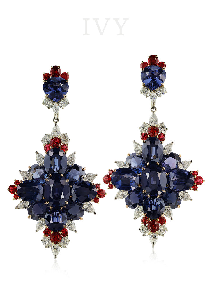Blue Spinel and Diamond Earrings