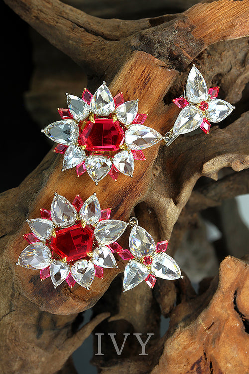 Red Spinel and Diamond Earrings