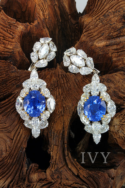 Blue Sapphire and Diamond Earrings