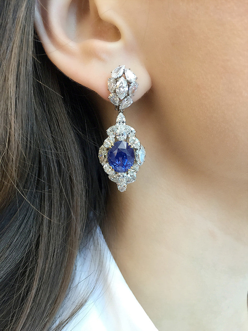 Oval Sapphire Diamond Earrings