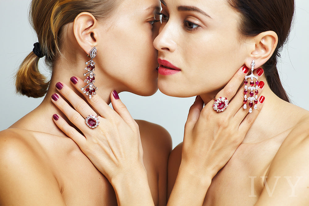 The Royal Trident Earrings with Ruby and Diamond
