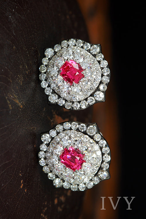 Pink Spinel and Diamond Earrings