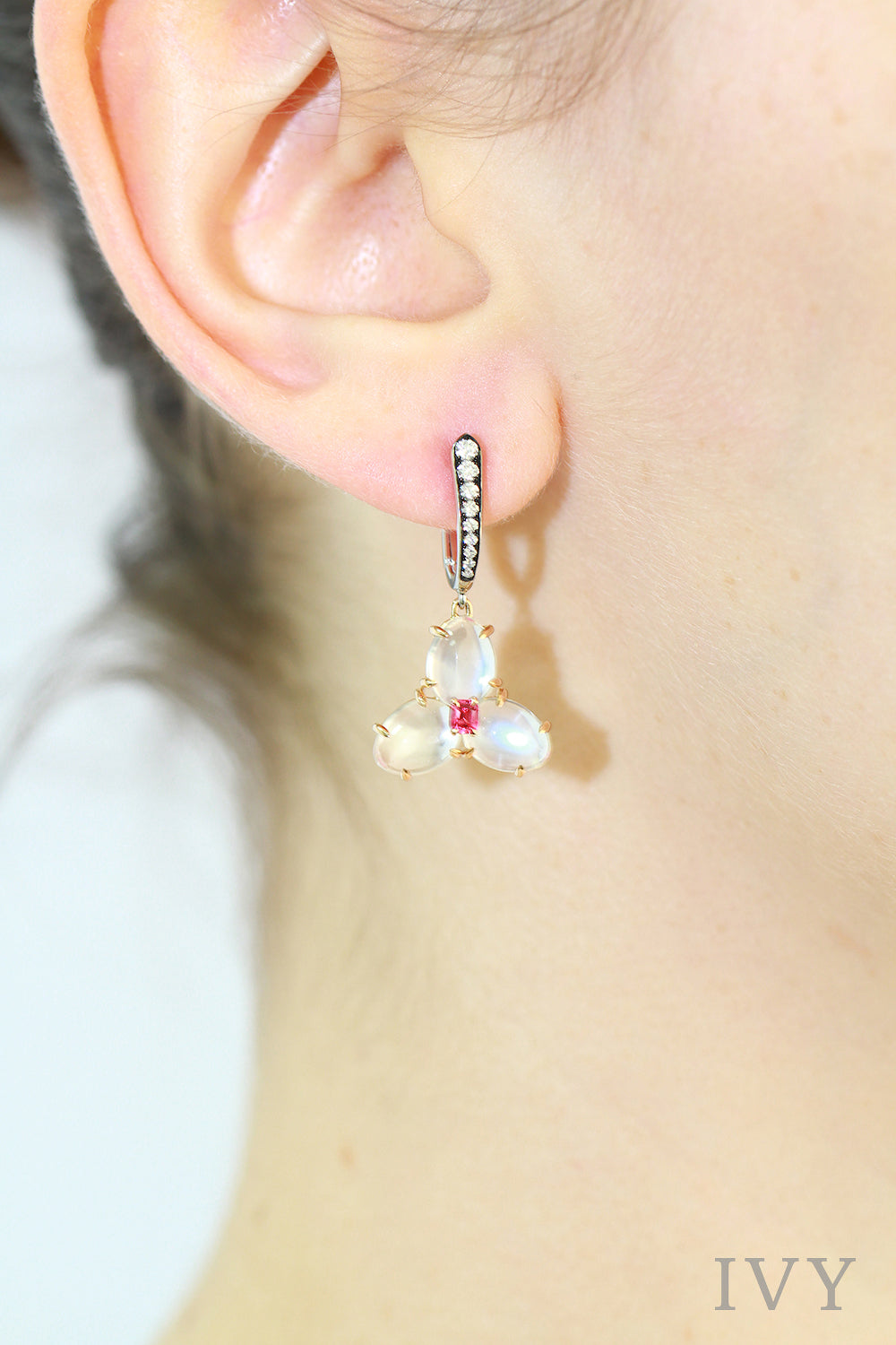 Moonstone Spinel and Diamond Earrings
