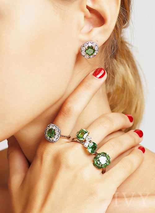 Chrome Tourmaline and Diamond Ring and Earrings