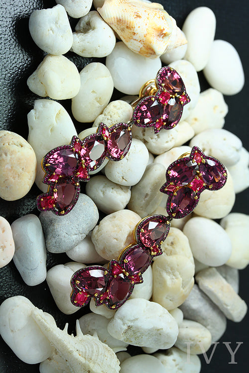 Rhodolite, Red Spinel and Ruby Earrings