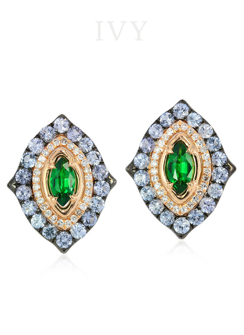 La Marchesa Earrings with Tsavorites and Grey Spinel