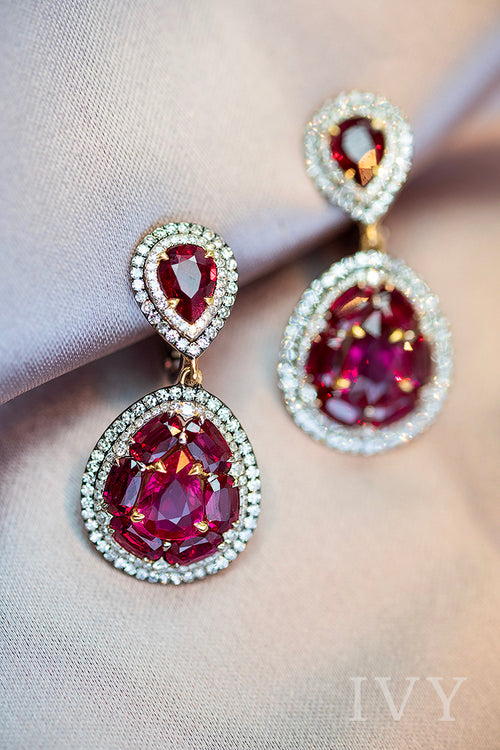 Ruby and Diamond Double Droplet Earrings