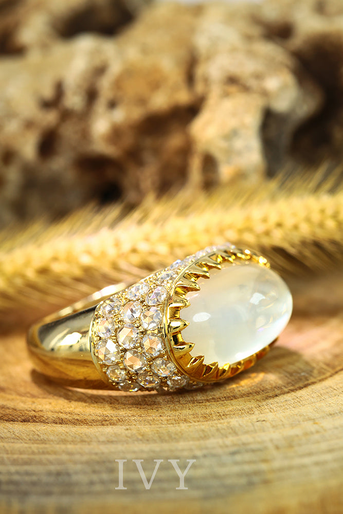 Moonstone and Diamond Ring