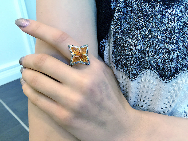 Mandarin Garnet and Diamond Windrose Ring