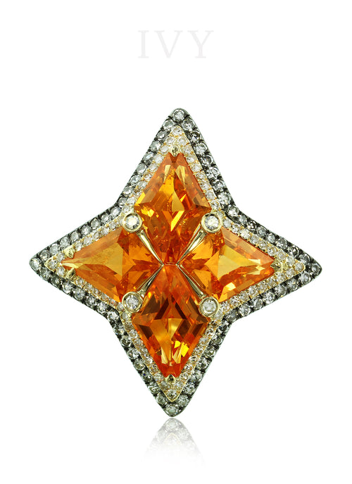 Mandarin Garnet and Diamond Windrose Ring