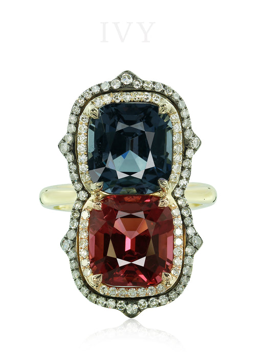 Gemini Ring with Spinels and Diamonds