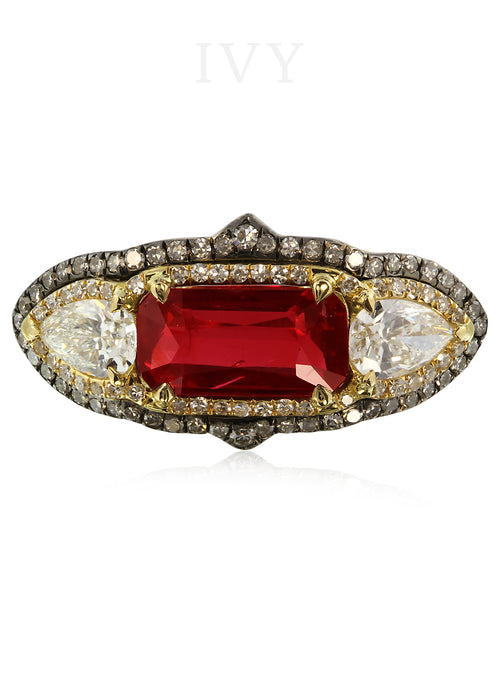 Vivid Red Ruby and Diamond Gondola Ring