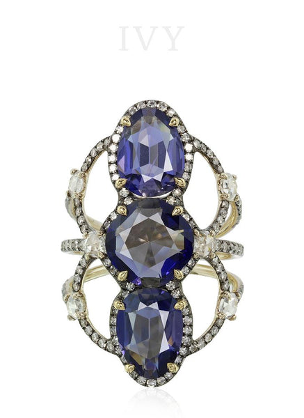 Iolite and Diamond Spiderweb Ring