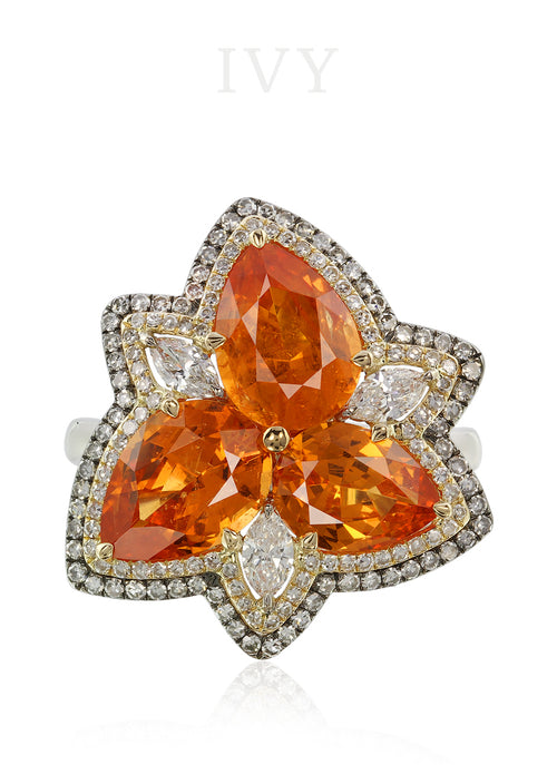 Mandarin Garnet  and Diamond Ring
