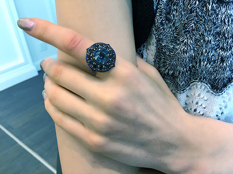 Sapphire, Color change Garnet and Diamond Ring