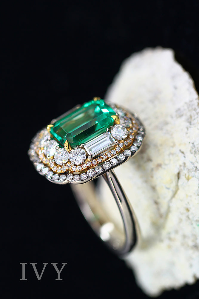 Emerald and Diamond Baguette Ring