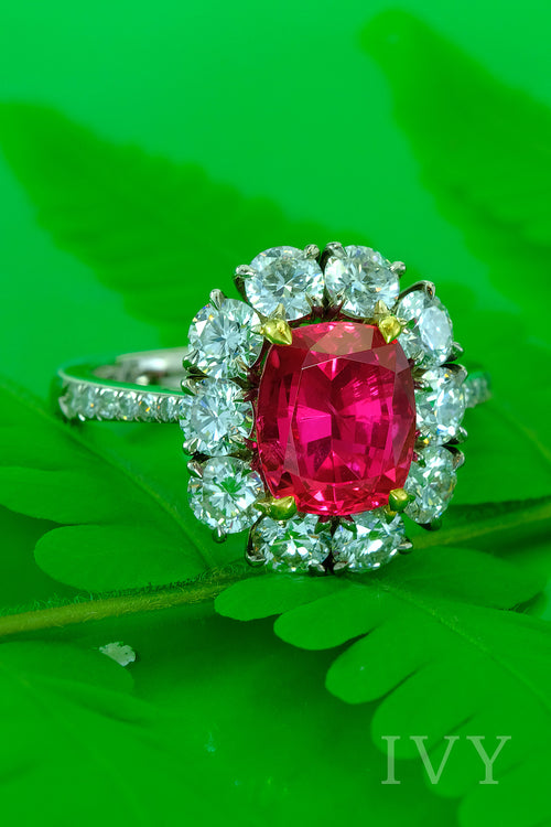 Red Spinel and diamond ring