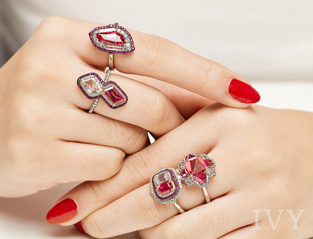 Red Spinel Burma and Diamond Ring