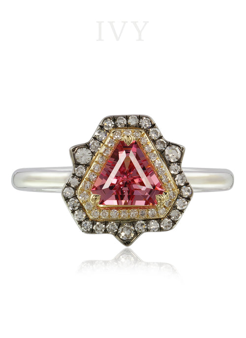 Spiky Triangle Ring with Pink Spinel and Diamond