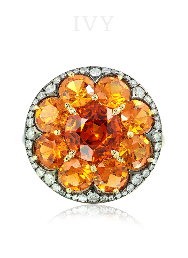 Mandarin Garnet and Diamond Disco Ring