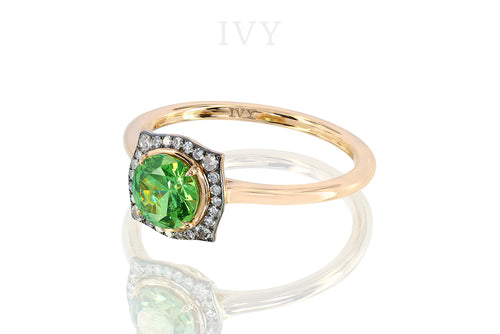 Dilated Square Ring with Demantoid and Diamond