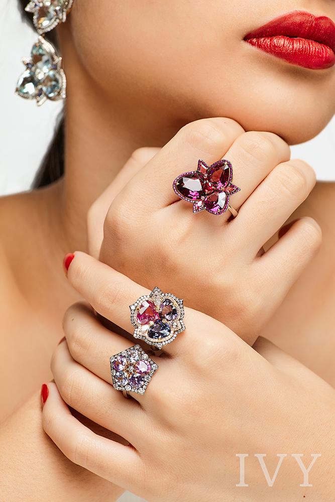 Rhodolite, Spinel and Ruby Ring