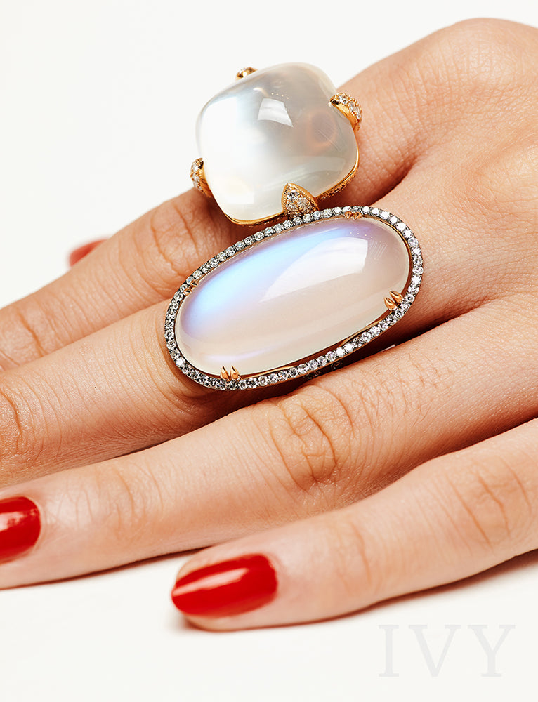 Moon Loaf Ring with Moonstone and Diamond
