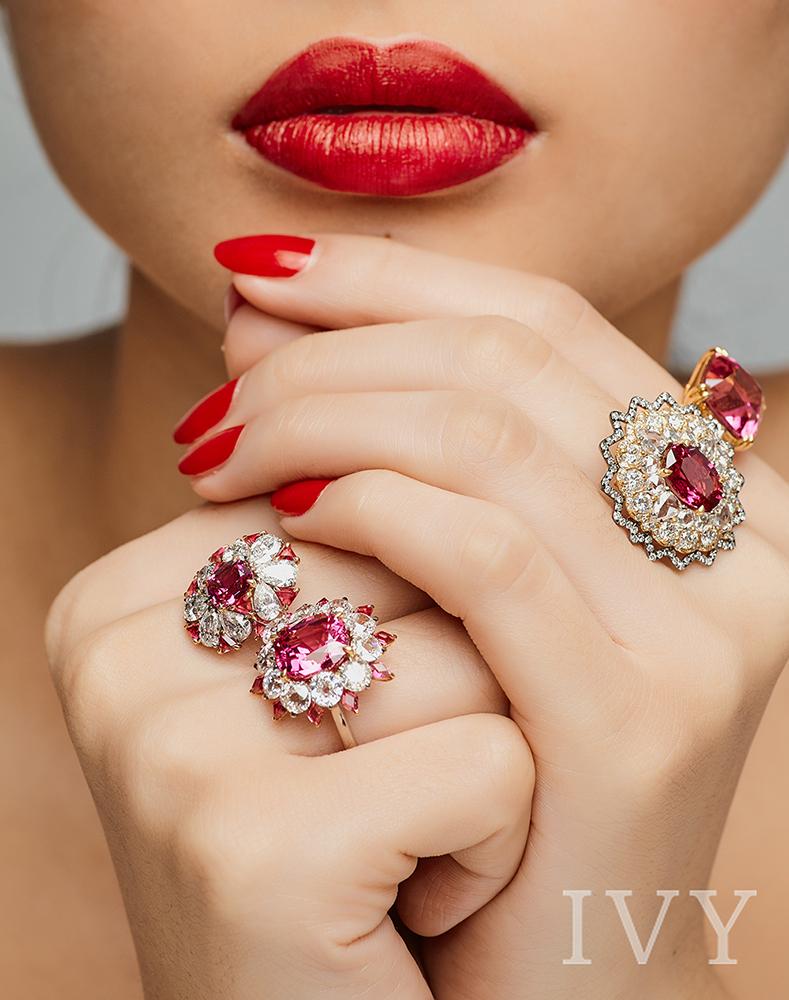 Red Spinel and Diamond Ring